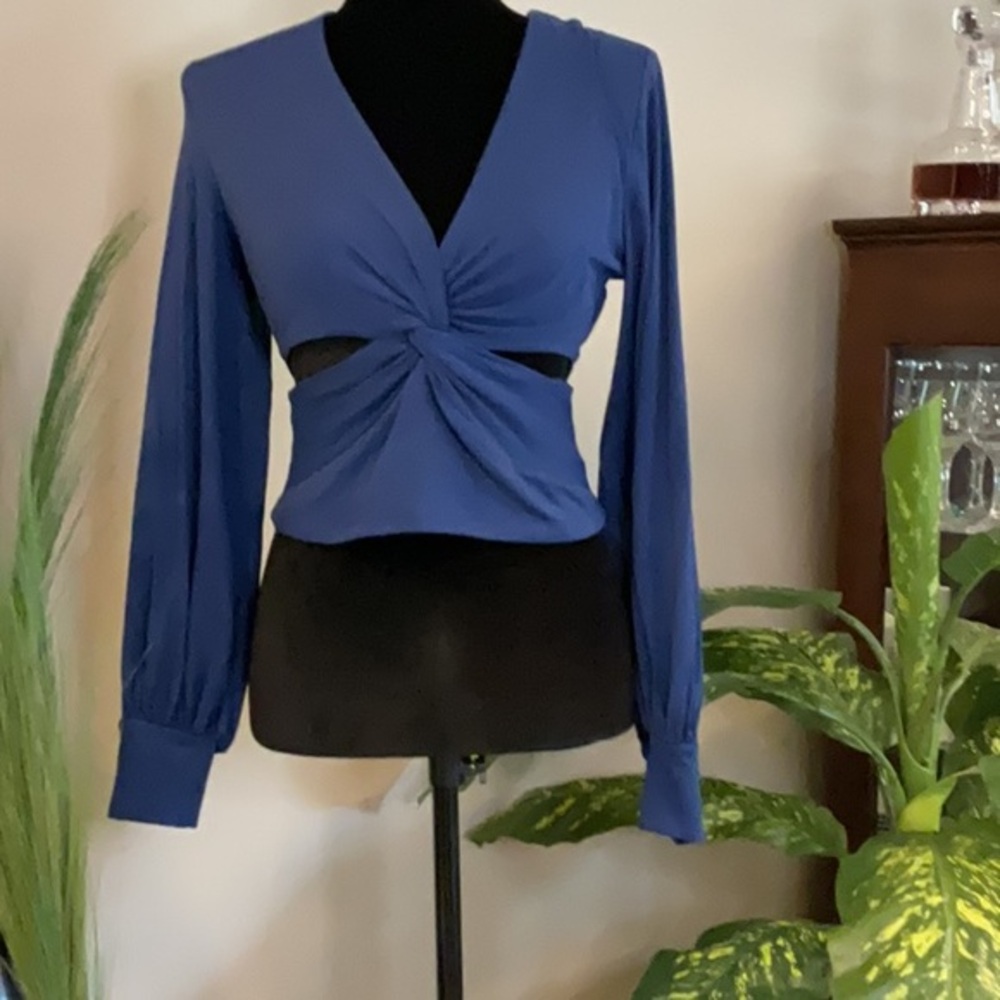 SUSANA MONACO - Blue Long Sleeve Cut Out Blouse